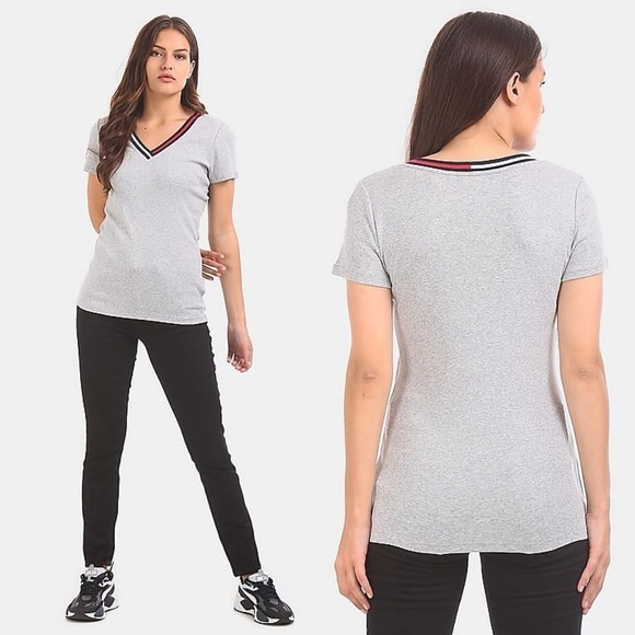 NWT Tommy Hilfiger Grey/White V-Neck Tee Sz M - Picture 9 of 9
